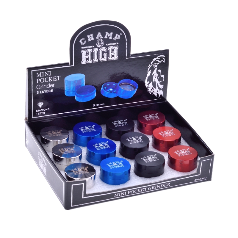 MINI POCKET GRINDER (30 MM) - DISPLAY 12 UDS - COLORES VARIOS - CHAMP HIGH