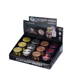 GRINDER BISEL ESTRIADO (40 MM) 4-PARTES CHAMP HIGH - COLORES VARIOS (DISPLAY 12 UNIDADES)