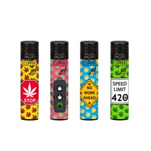 MECHERO CLIPPER LLAMA AZUL WEED SIGNS (DISPLAY 48 UDS)