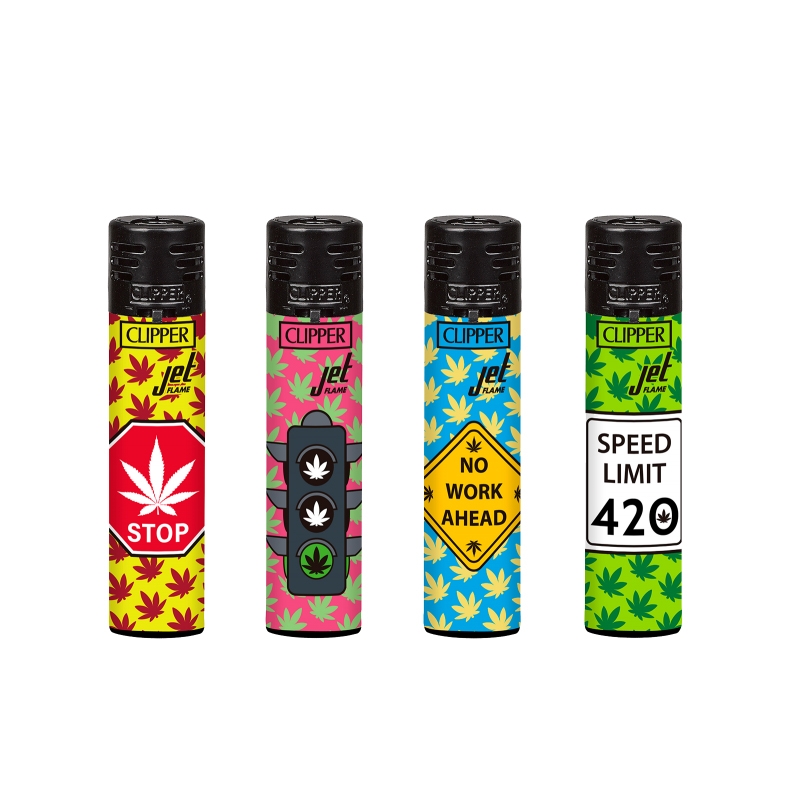 MECHERO CLIPPER LLAMA AZUL WEED SIGNS (DISPLAY 48 UDS)